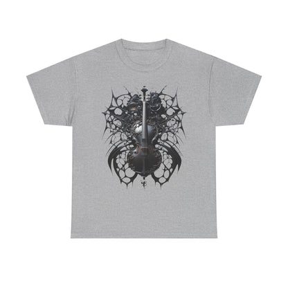 Heavy Cotton Tee with Gothic Violin Design - Perfect for Music Lovers