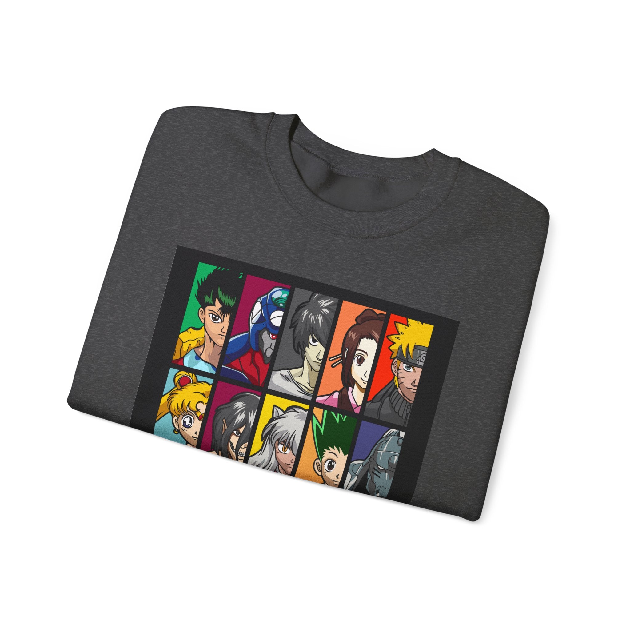 Anime Character Grid Sweatshirt — Collage Crewneck for Fans
