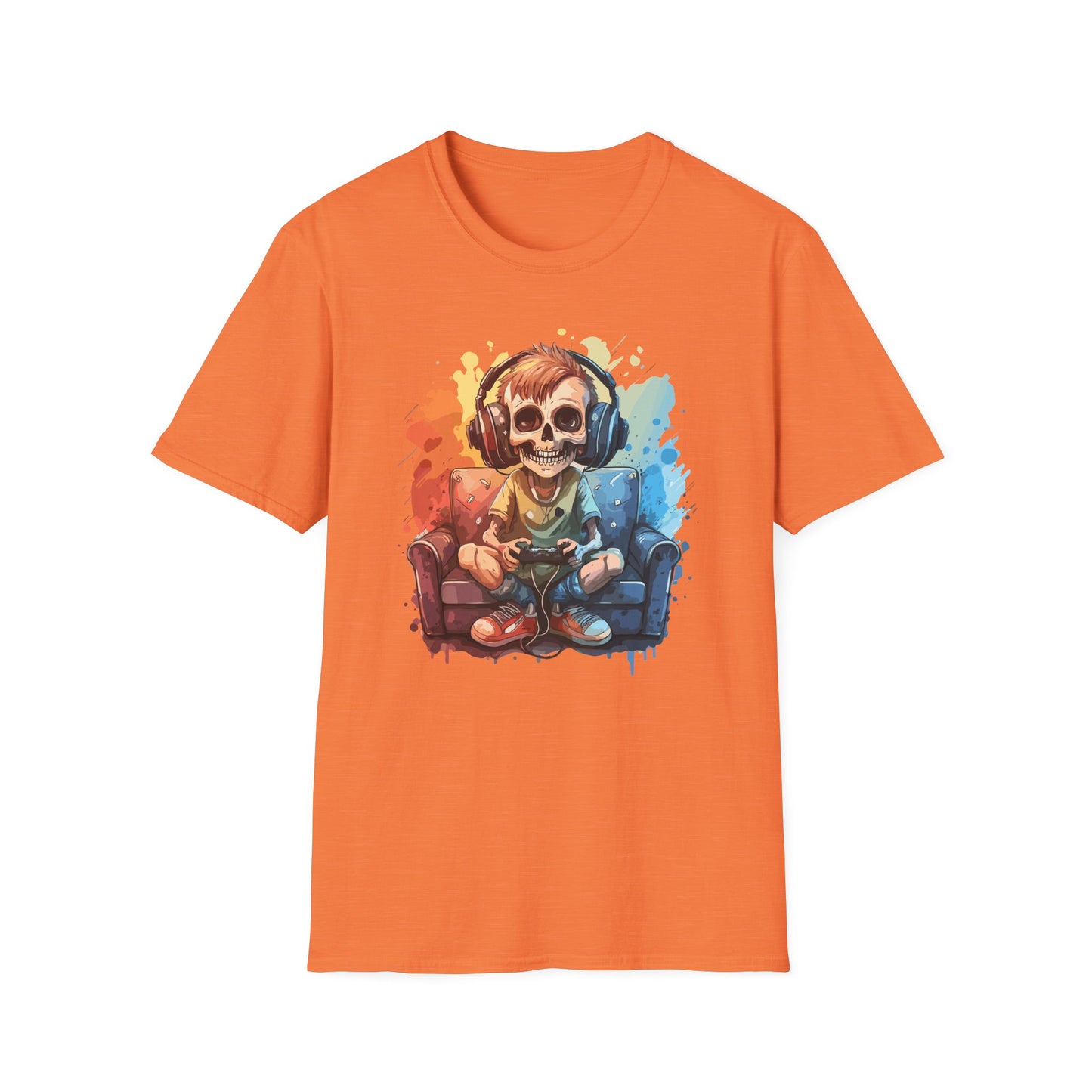 Skull Gamer T-Shirt, Unisex Softstyle Tee, Video Game Shirt, Gift for Gamers, Cool Graphic Tee, Halloween Style Shirt