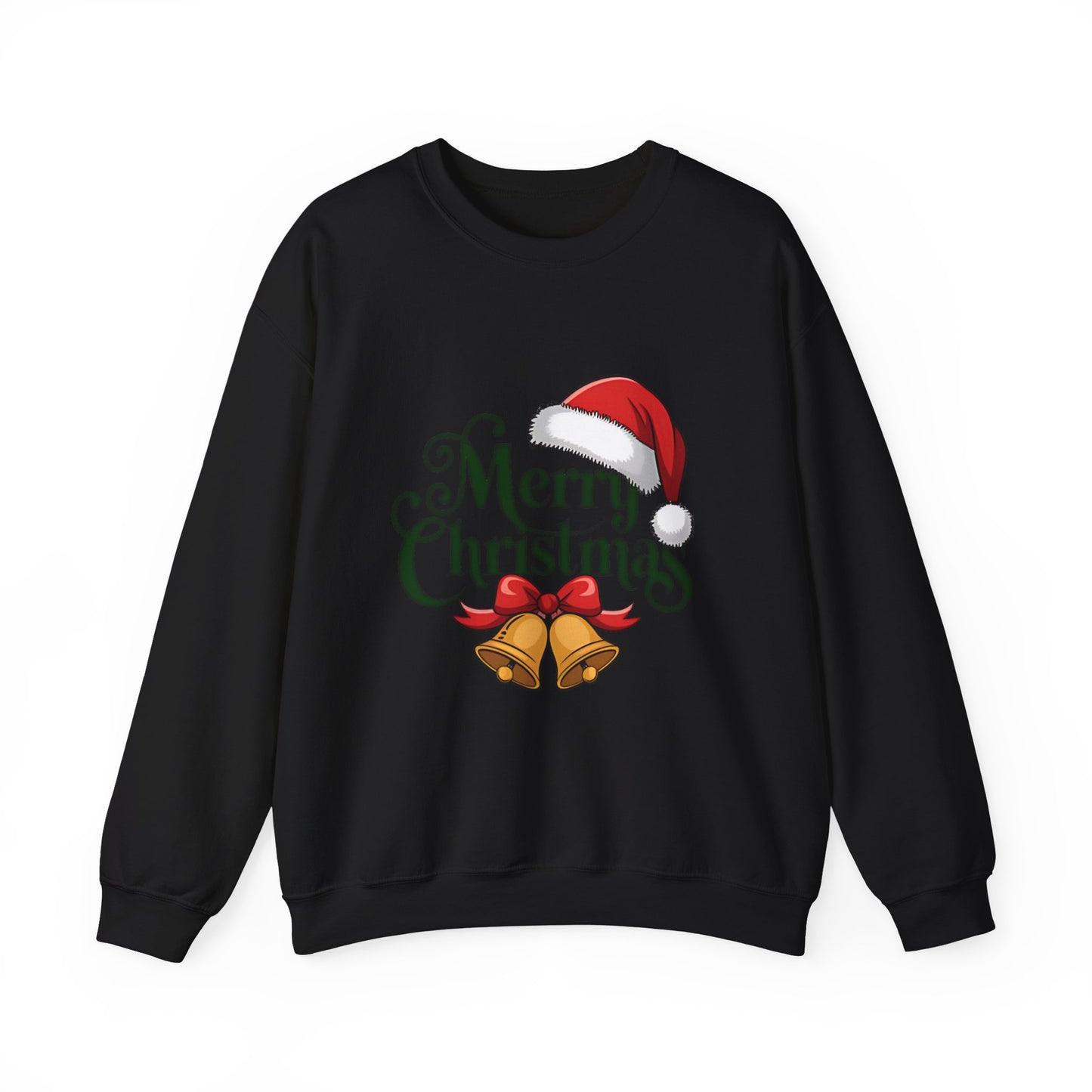 Christmas Crewneck Sweatshirt - "Merry Christmas" Santa Hat & Bells Holiday Sweater