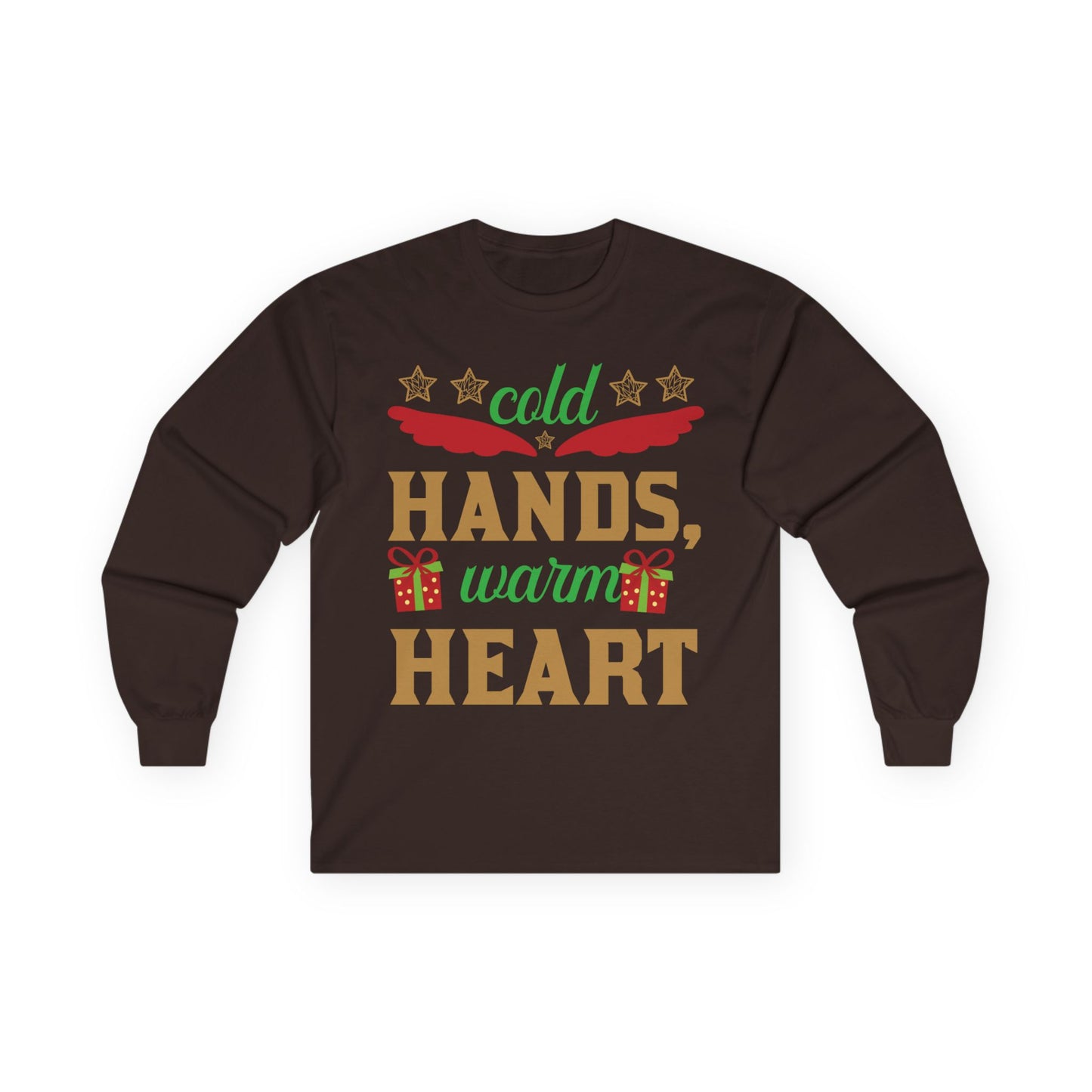 Unisex Long Sleeve Tee - "Cold Hands, Warm Heart" - Cozy Shirt, Holiday Gift, Winter Fashion, Xmas Apparel, Warm Wishes