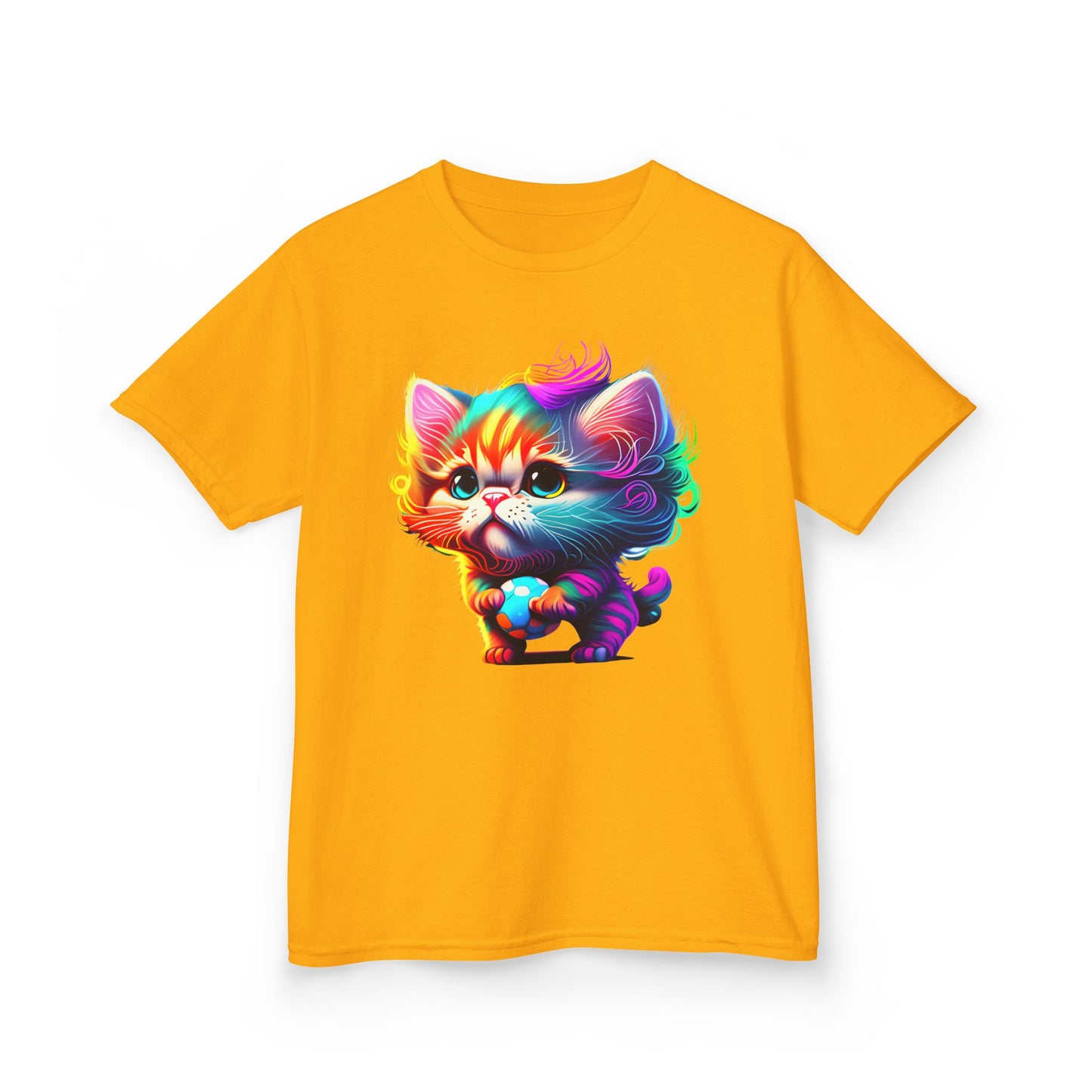 Colorful Cartoon Cat Kids Heavy Cotton Tee - Fun & Playful Design