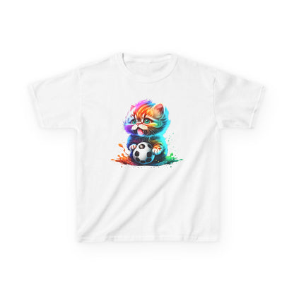 Colorful Cat Soccer Tee for Kids - Fun and Playful Design
