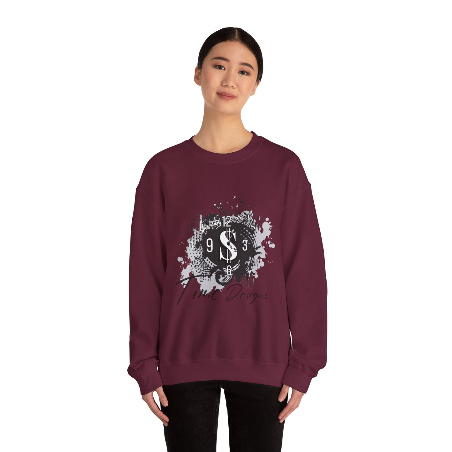 Crewneck Sweatshirt — Grunge Dollar Logo "Time Designs" Graphic
