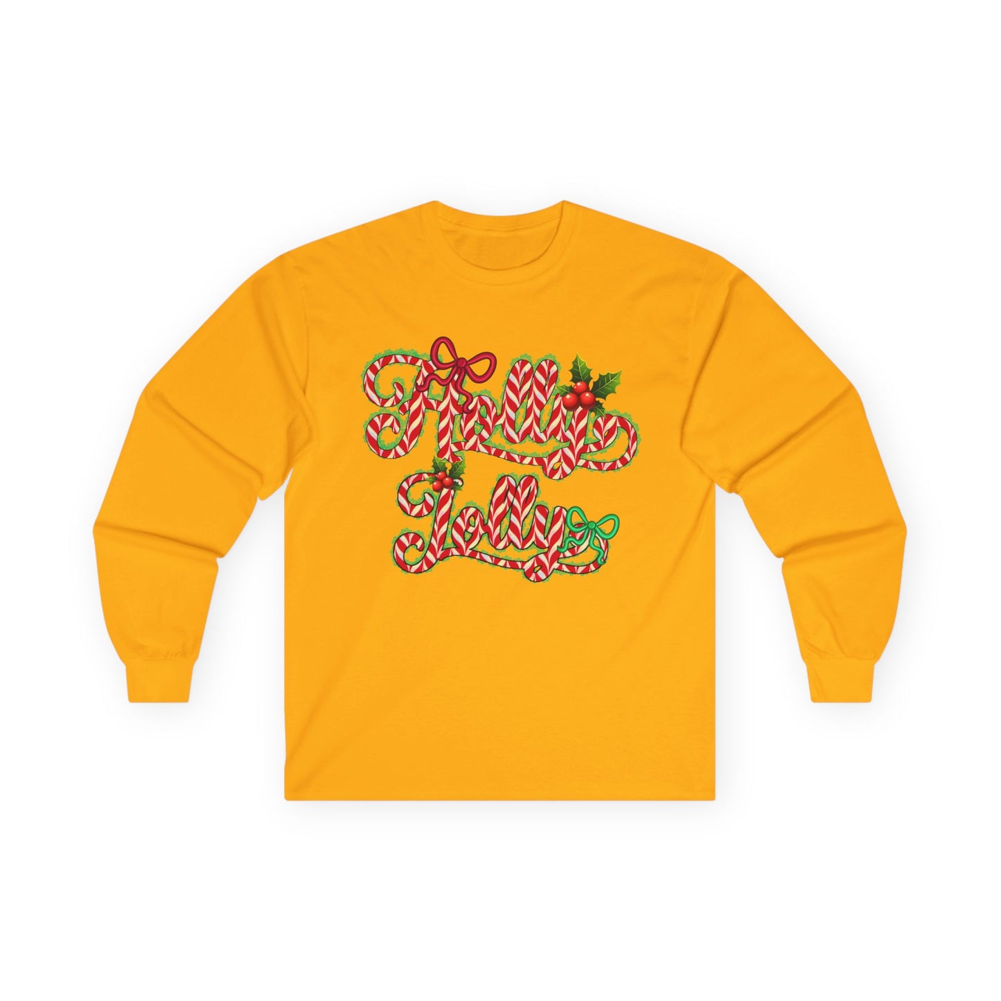 Long Sleeve Tee — "Merry Xmas" Candy Cane Script Christmas Shirt