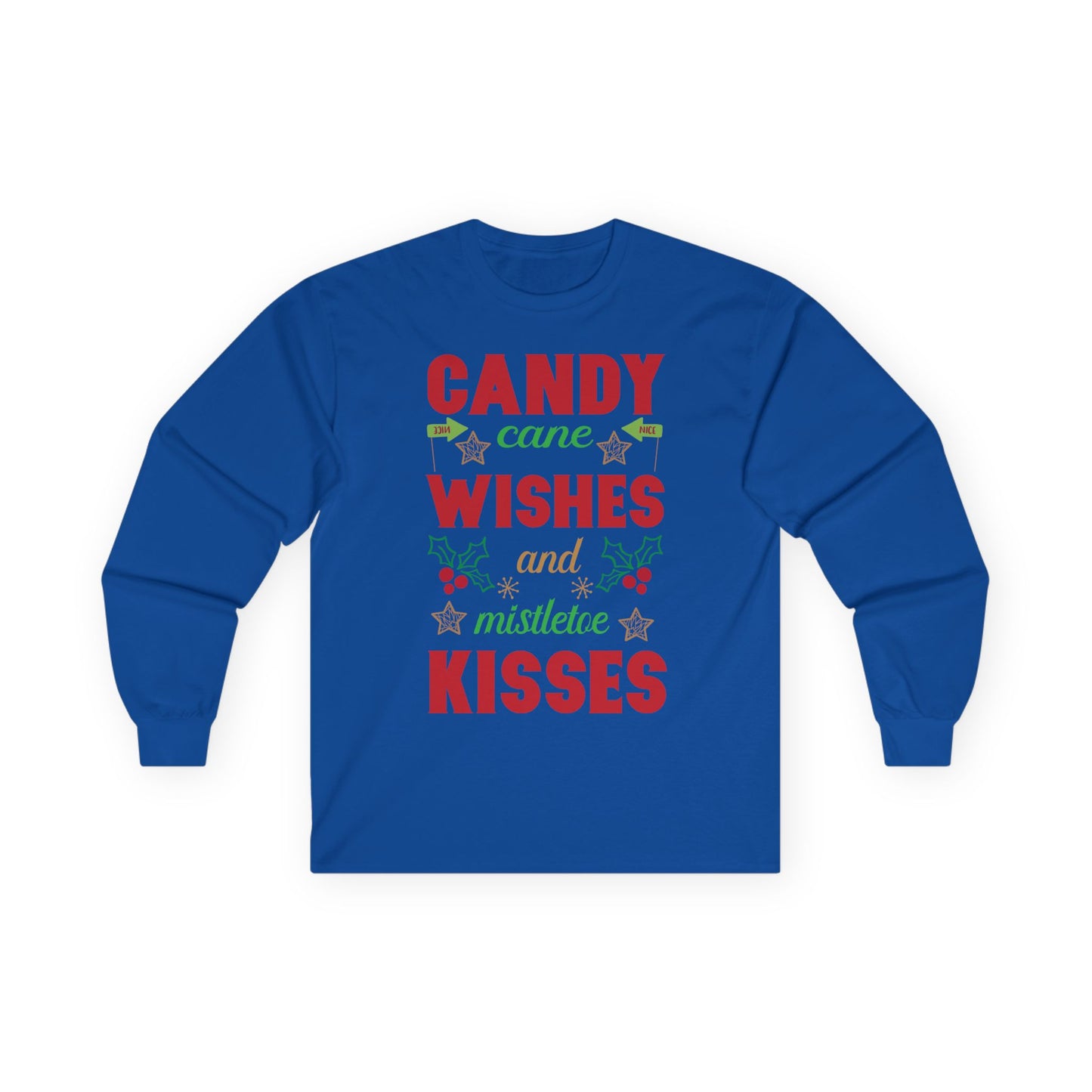 Candy Cane Wishes Long Sleeve Tee, Christmas Shirt, Holiday Gift, Mistletoe Apparel, Winter Fashion, Family Gathering Outfit