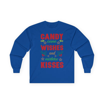Candy Cane Wishes Long Sleeve Tee, Christmas Shirt, Holiday Gift, Mistletoe Apparel, Winter Fashion, Family Gathering Outfit