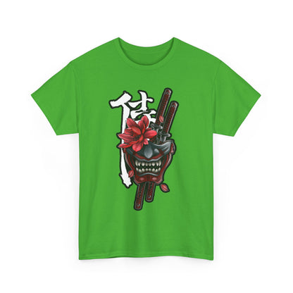 Unisex Heavy Cotton Tee - Floral Samurai Mask Design