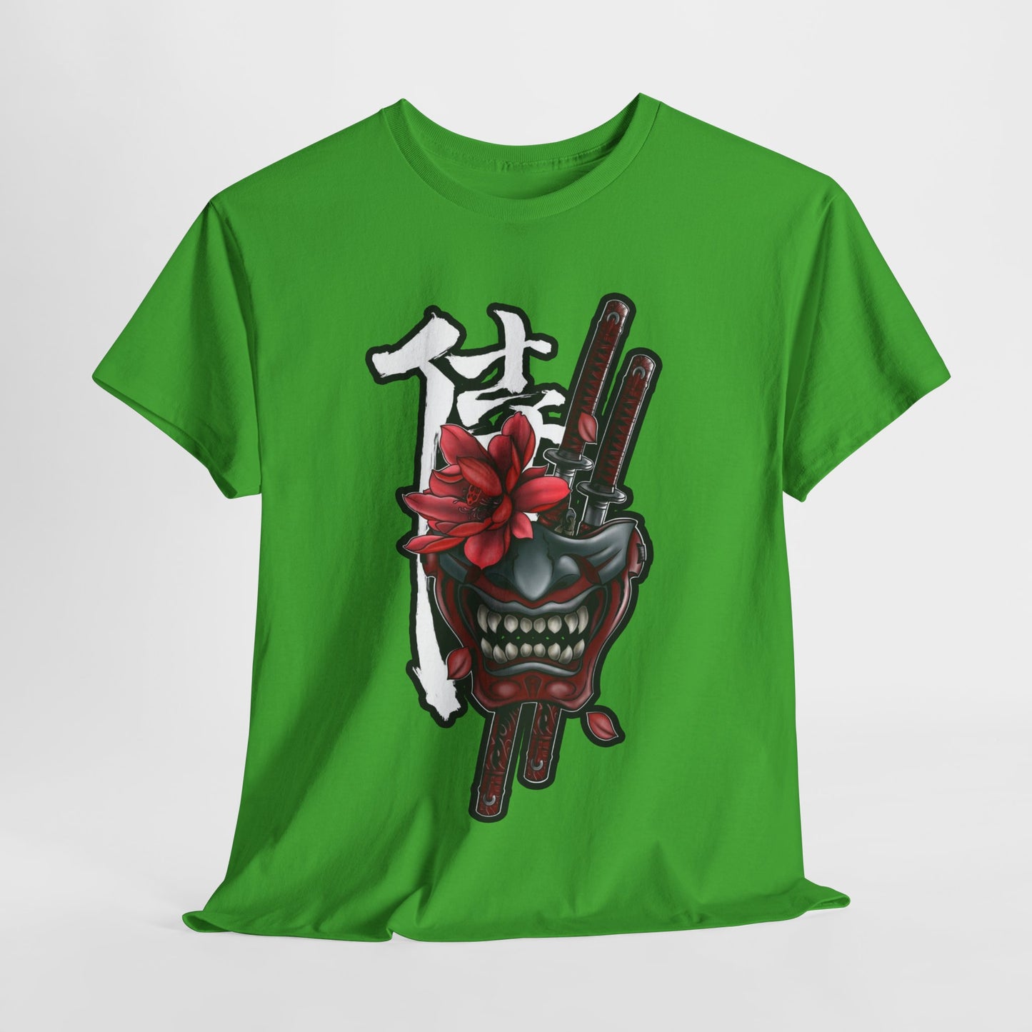 Unisex Heavy Cotton Tee - Floral Samurai Mask Design