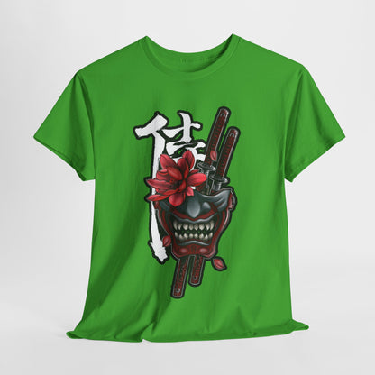 Unisex Heavy Cotton Tee - Floral Samurai Mask Design