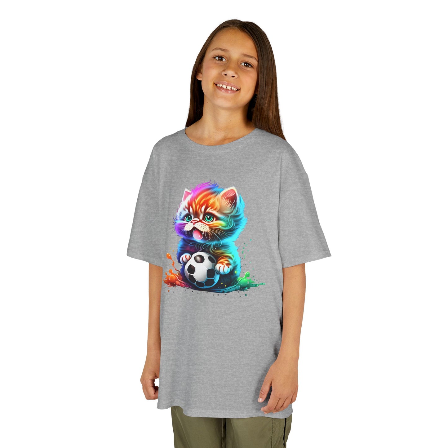 Colorful Cat Soccer Tee for Kids - Fun and Playful Design