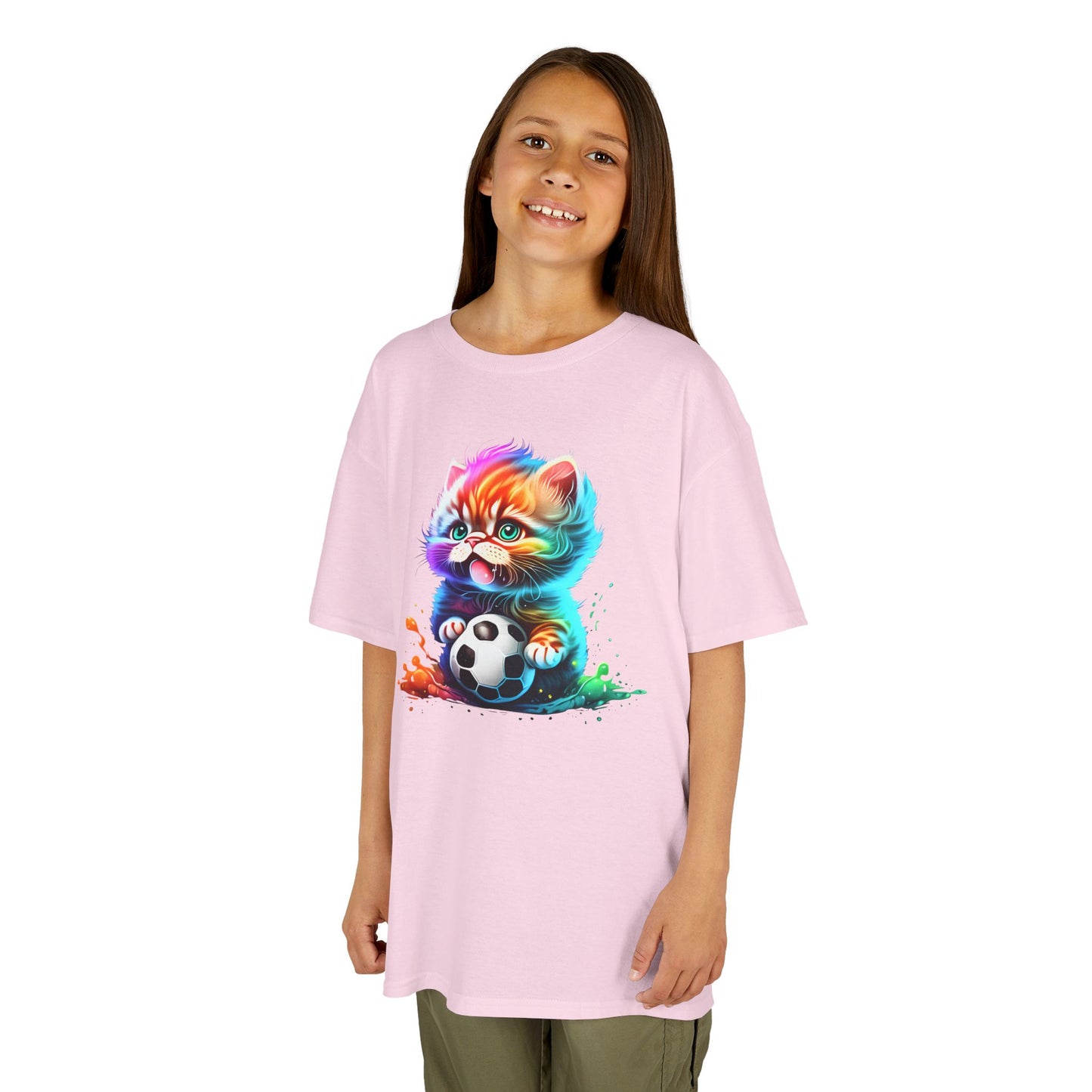 Colorful Cat Soccer Tee for Kids - Fun and Playful Design