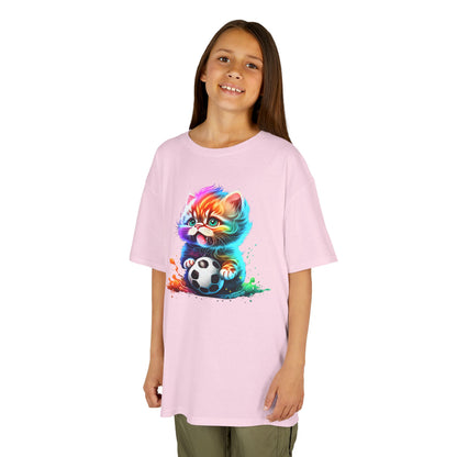 Colorful Cat Soccer Tee for Kids - Fun and Playful Design