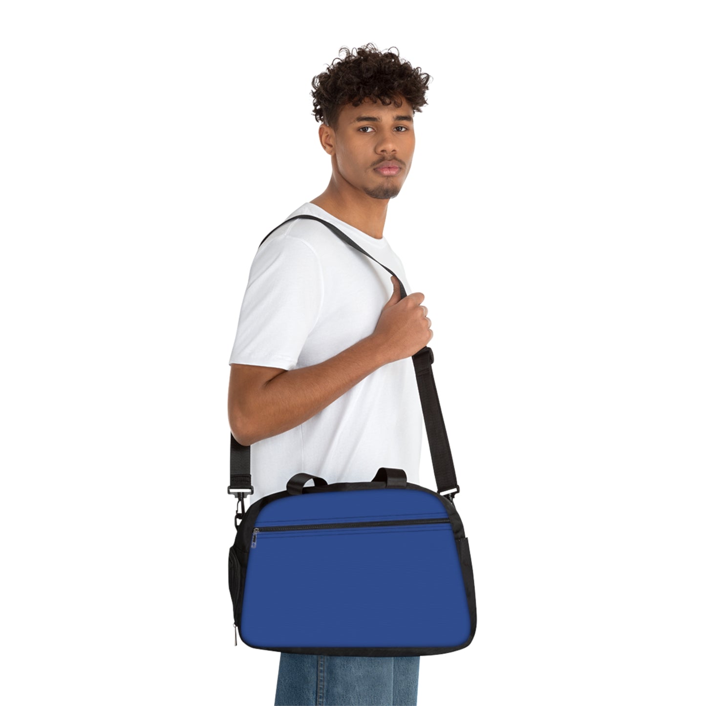 Blue Fitness Handbag with Time Designs, Gym Tote, Workout Bag, Sporty Accessories, Stylish Sling Bag, Unique Sports Gear