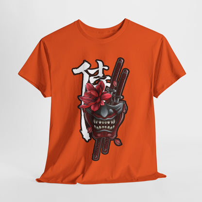 Unisex Heavy Cotton Tee - Floral Samurai Mask Design