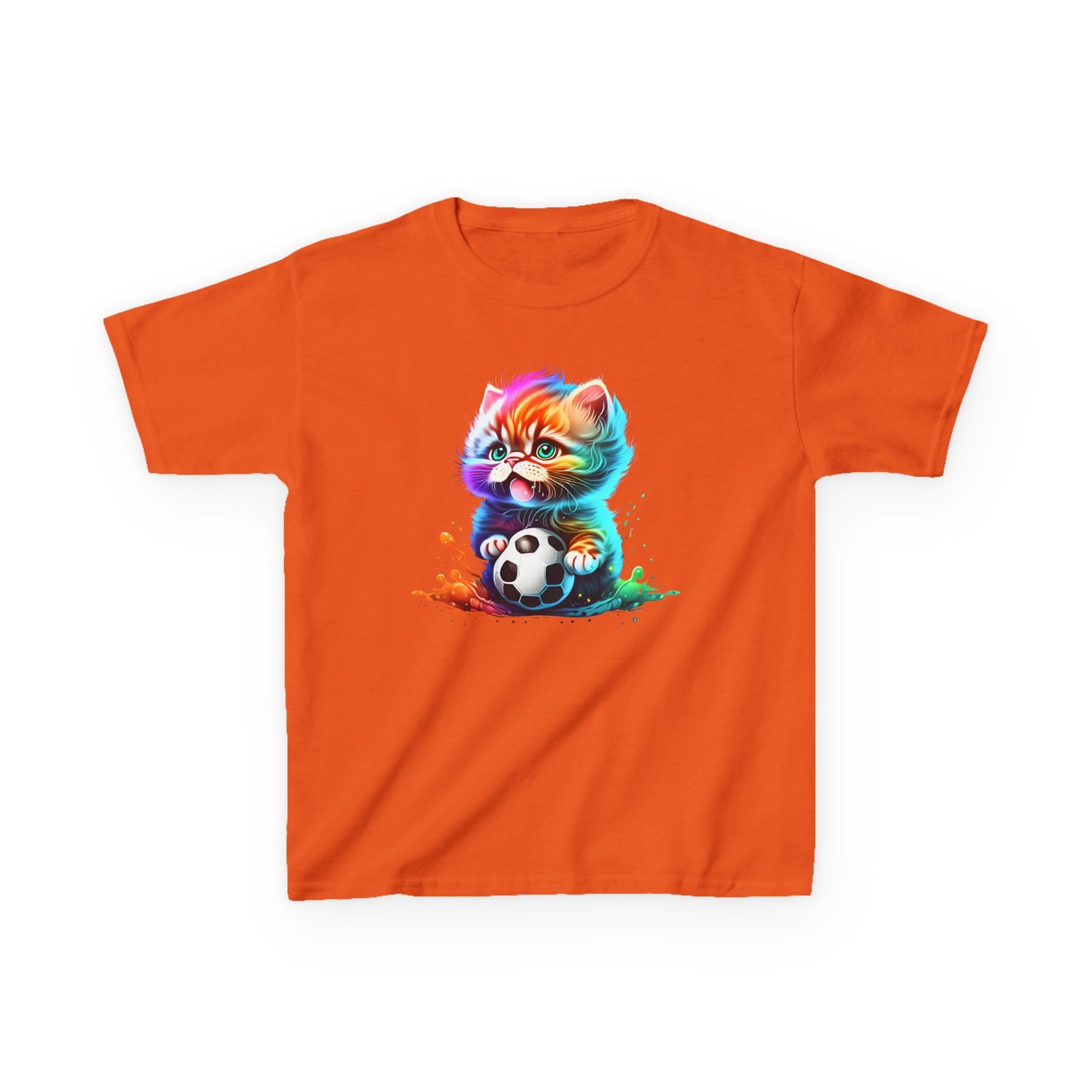 Colorful Cat Soccer Tee for Kids - Fun and Playful Design