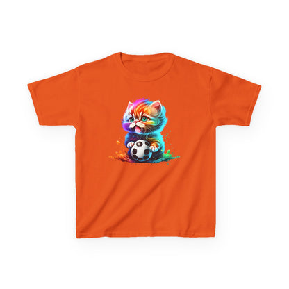 Colorful Cat Soccer Tee for Kids - Fun and Playful Design