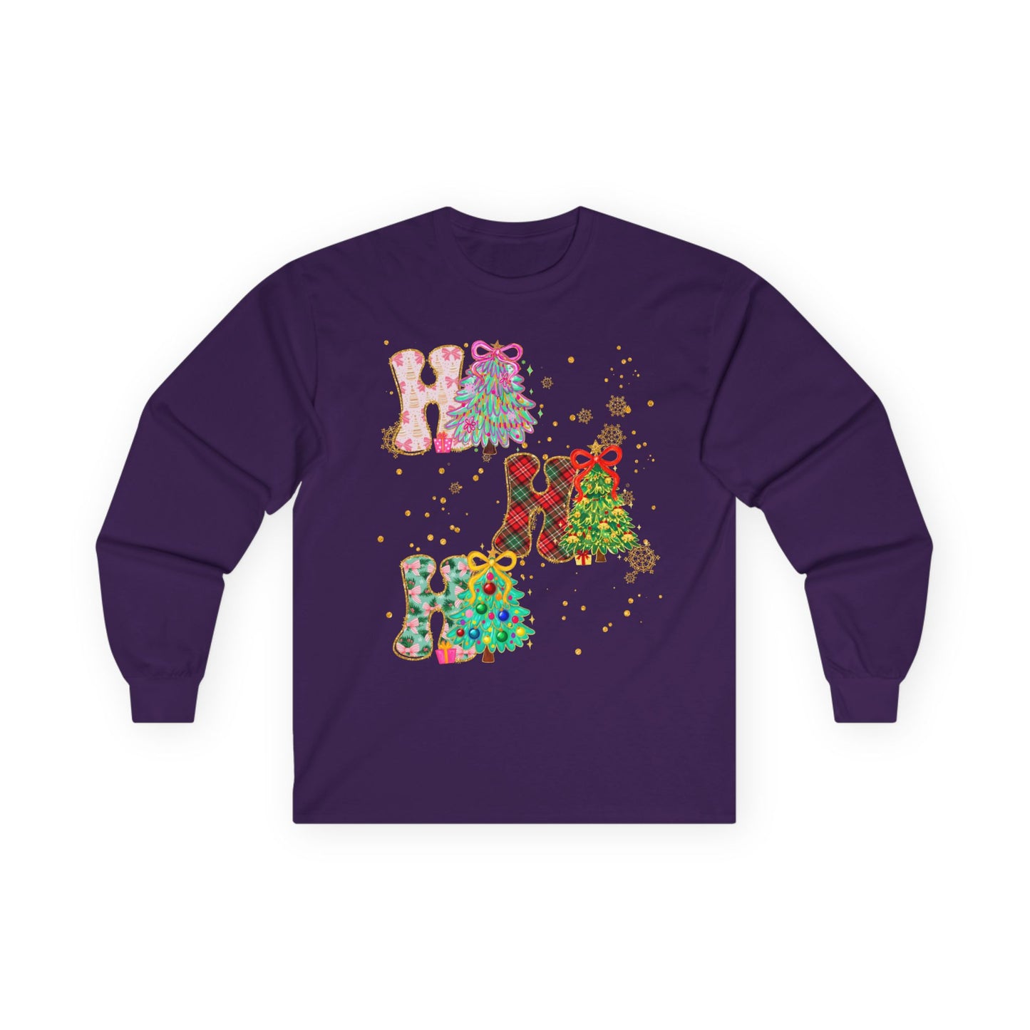 Long Sleeve Tee — Festive 'HO HO HO' Floral Christmas Design