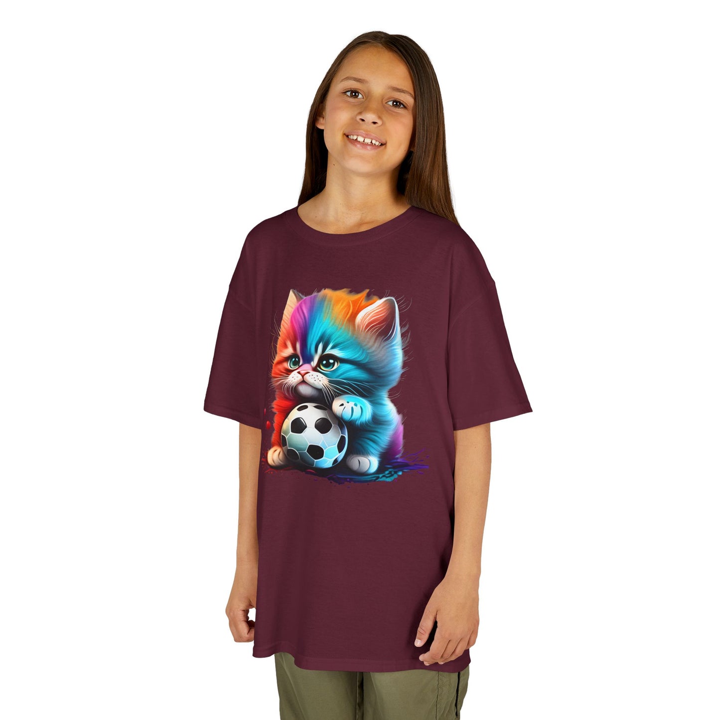 Colorful Cat Soccer Kids Tee - Fun & Playful Design for Young Animal Lovers