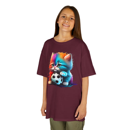 Colorful Cat Soccer Kids Tee - Fun & Playful Design for Young Animal Lovers