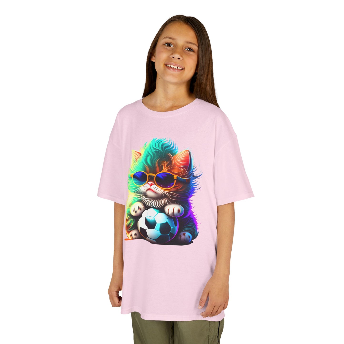 Cool Cat Soccer Kids Tee - Fun Heavy Cotton T-Shirt for Young Sports Fans