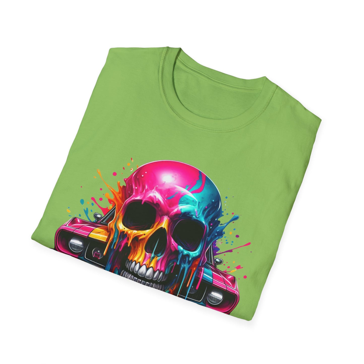 Vibrant Skull & Car Unisex Softstyle T-Shirt