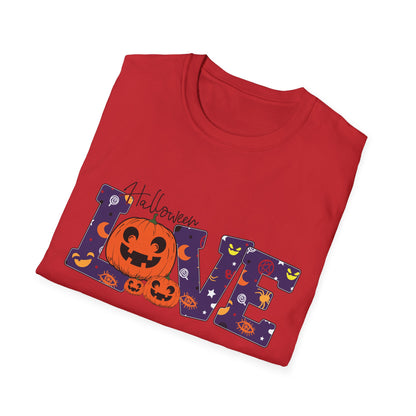 Halloween Love Graphic Tee, Unisex Softstyle T-Shirt for Fall, Halloween Party Shirt, Spooky Season Apparel, Gift for Pumpkin Lover