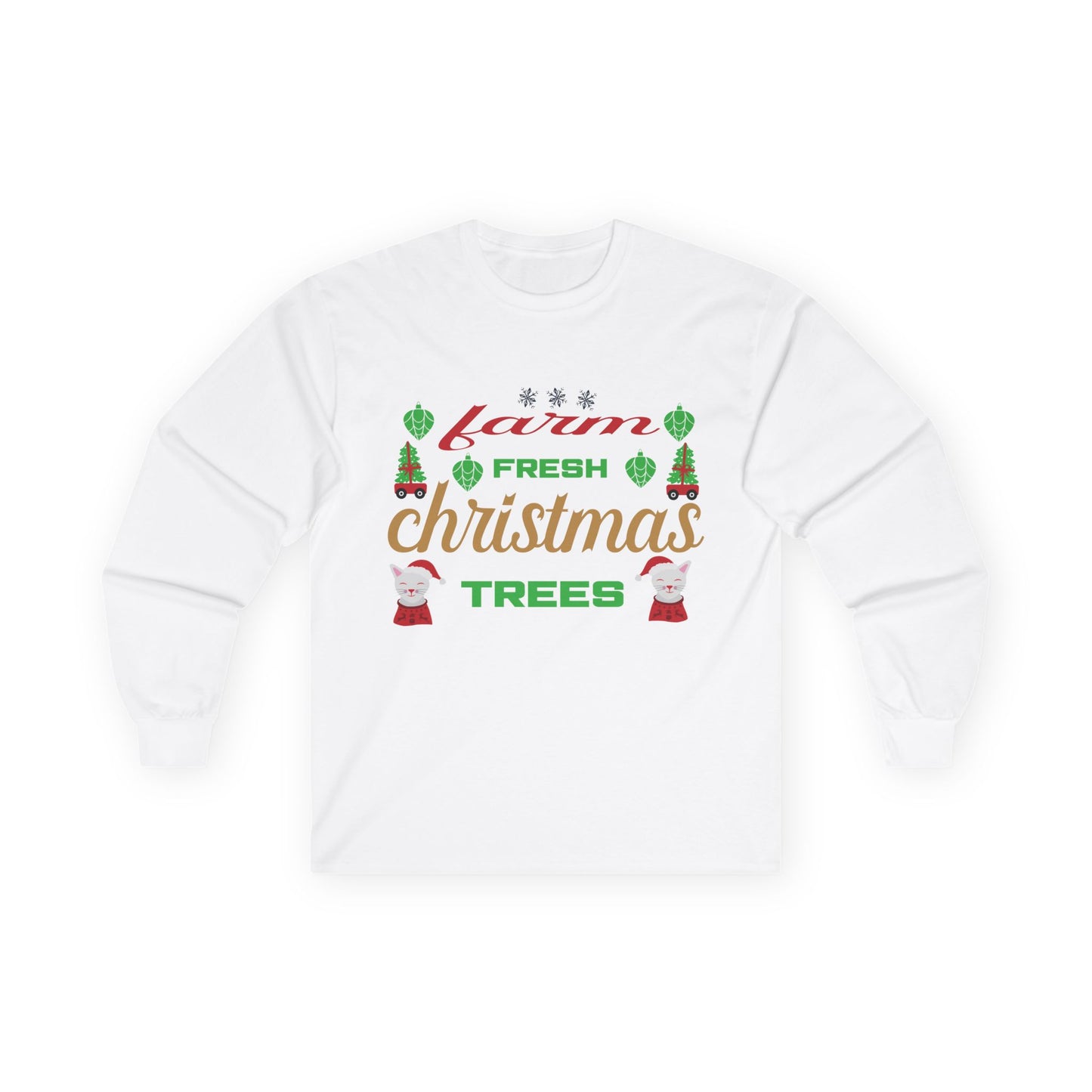 Farm Fresh Christmas Trees Long Sleeve Tee, Holiday Shirt, Xmas Gift, Christmas Apparel, Festive Outfit, Winter Wear