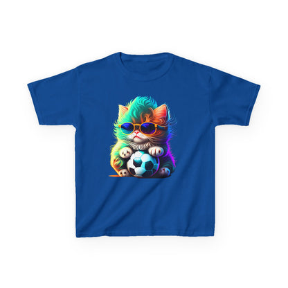 Cool Cat Soccer Kids Tee - Fun Heavy Cotton T-Shirt for Young Sports Fans