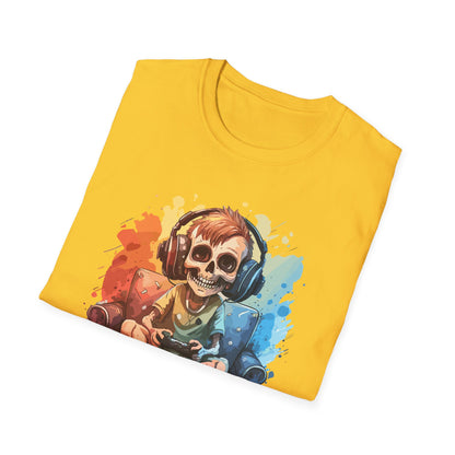 Skull Gamer T-Shirt, Unisex Softstyle Tee, Video Game Shirt, Gift for Gamers, Cool Graphic Tee, Halloween Style Shirt