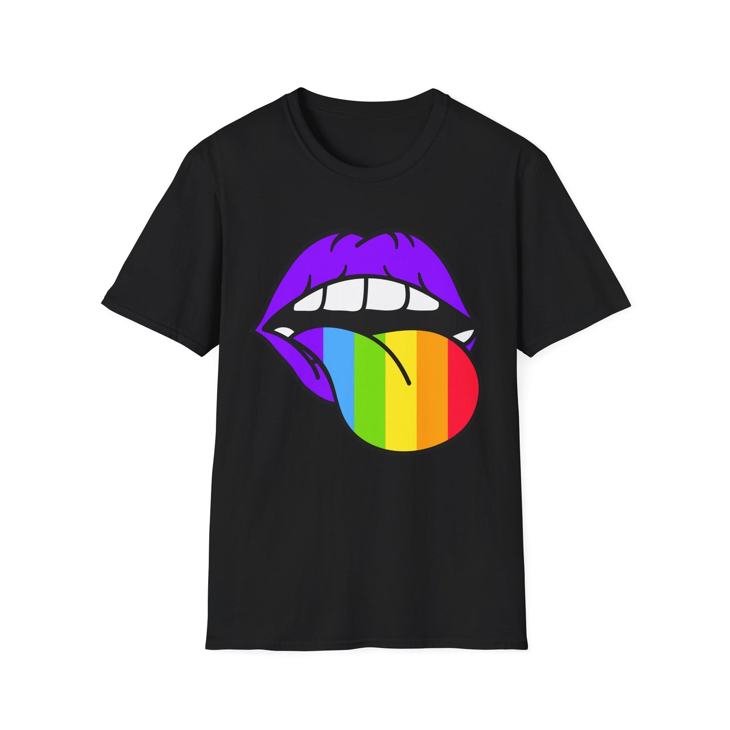Pride Graphic Tee, Rainbow Mouth Design T-Shirt, Unisex Softstyle Shirt, LGBTQ+ Apparel, Fun Casual Wear, Birthday Gift