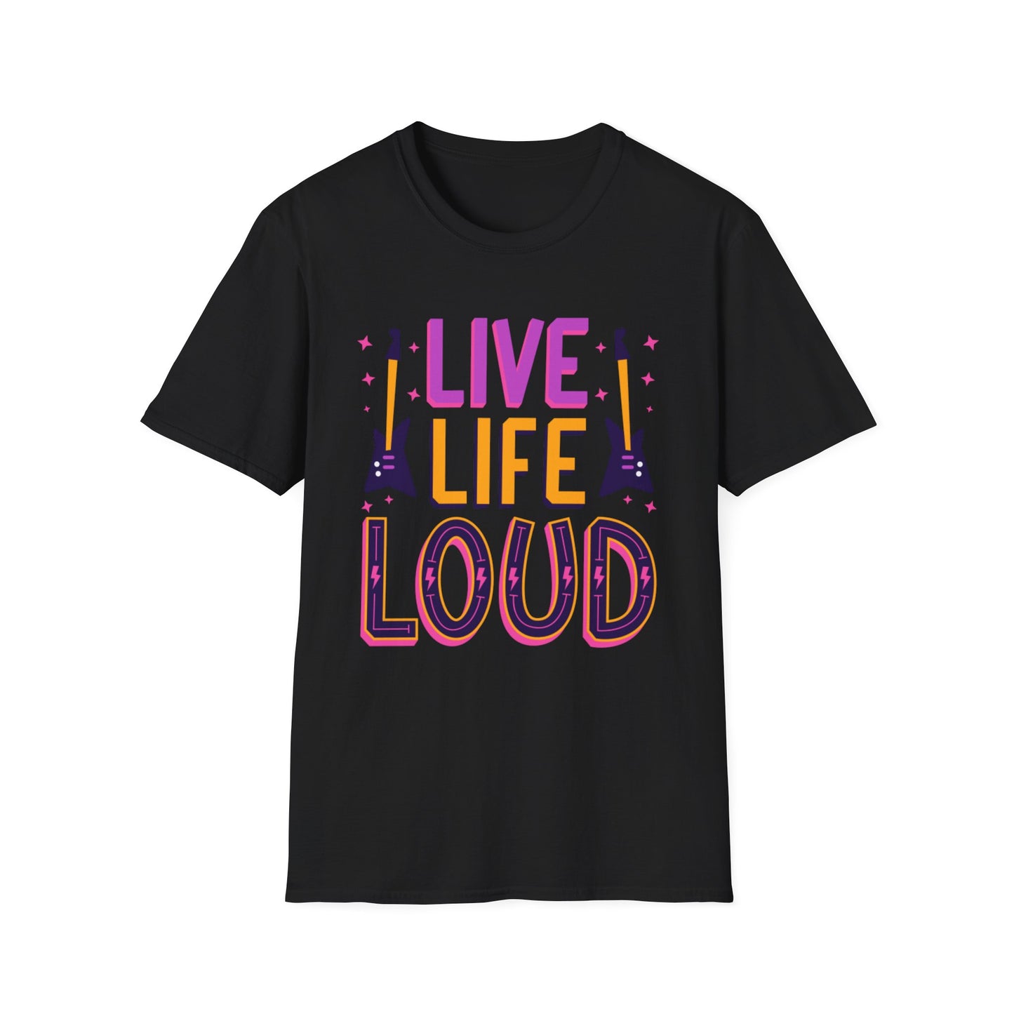 Live Life Loud Unisex Softstyle T-Shirt, Music Lover Gift, Concert Outfit, Rock Band Tee, Birthday Present, Festival Wear