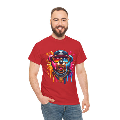 Vibrant Bear Graphic Unisex Heavy Cotton Tee - Casual Streetwear for Everyday Style