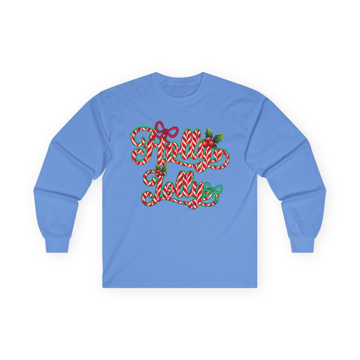 Long Sleeve Tee — "Merry Xmas" Candy Cane Script Christmas Shirt