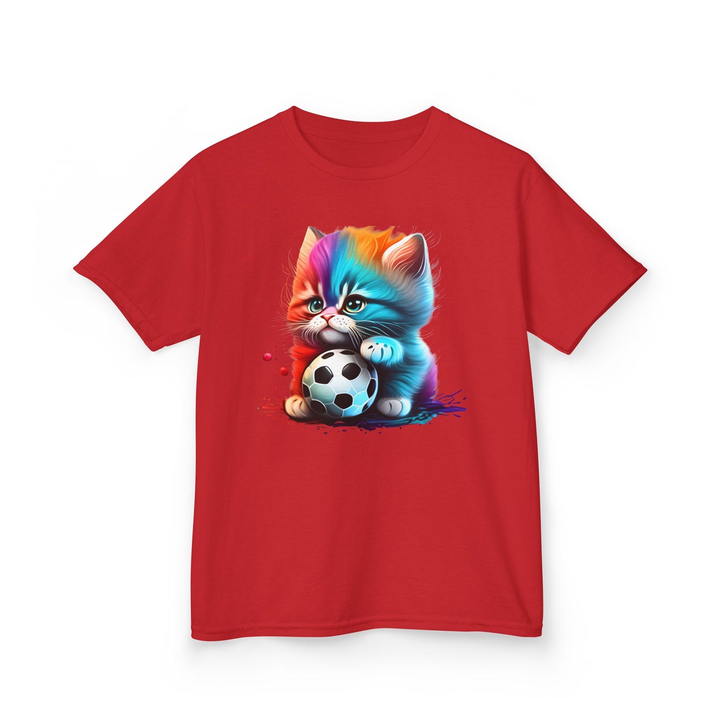 Colorful Cat Soccer Kids Tee - Fun & Playful Design for Young Animal Lovers