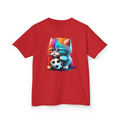 Colorful Cat Soccer Kids Tee - Fun & Playful Design for Young Animal Lovers