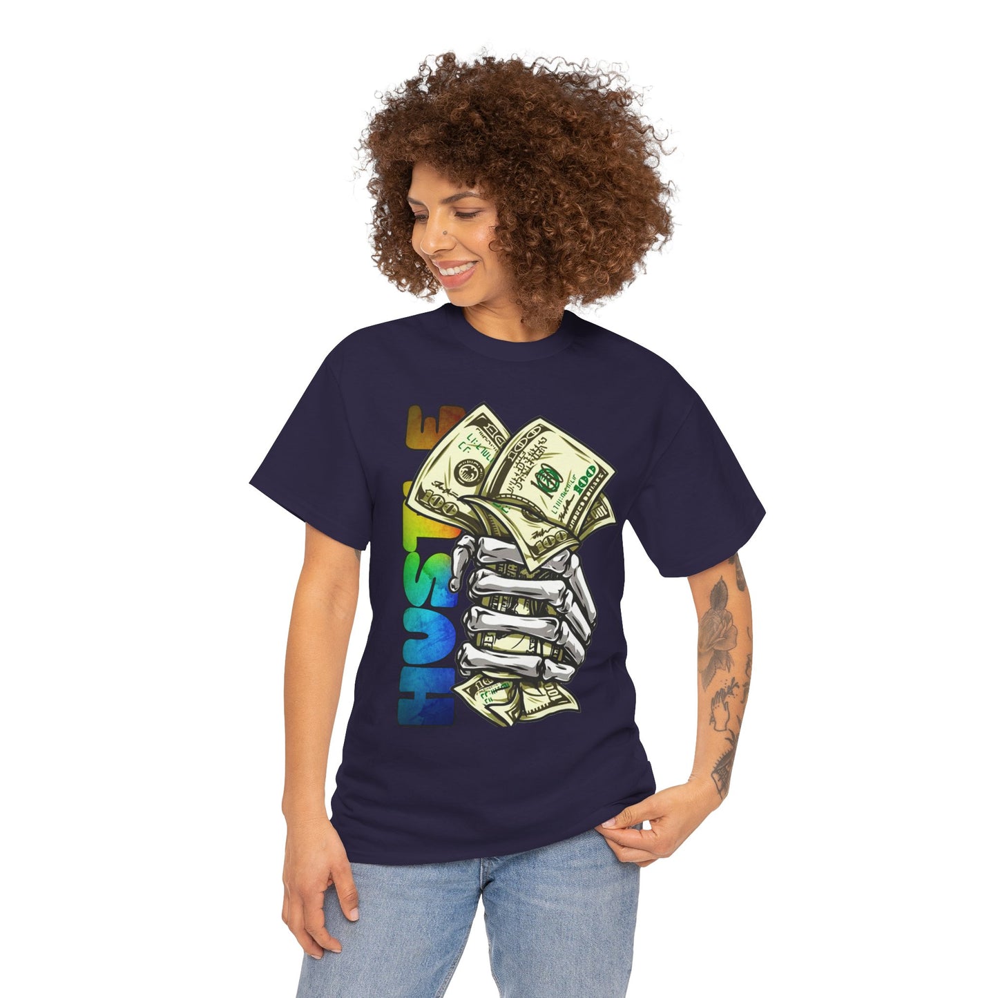 Unisex Heavy Cotton Tee - 'Hustle' Graphic Tee with Money Design