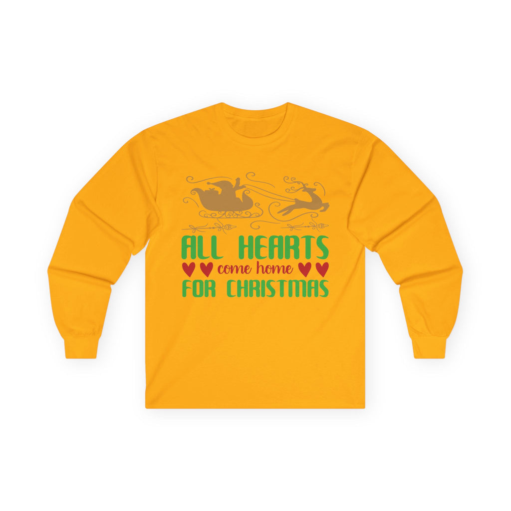 All Hearts Come Home Unisex Long Sleeve Tee, Cozy Holiday Shirt, Christmas Gift, Family Gathering Apparel, Winter Fashion