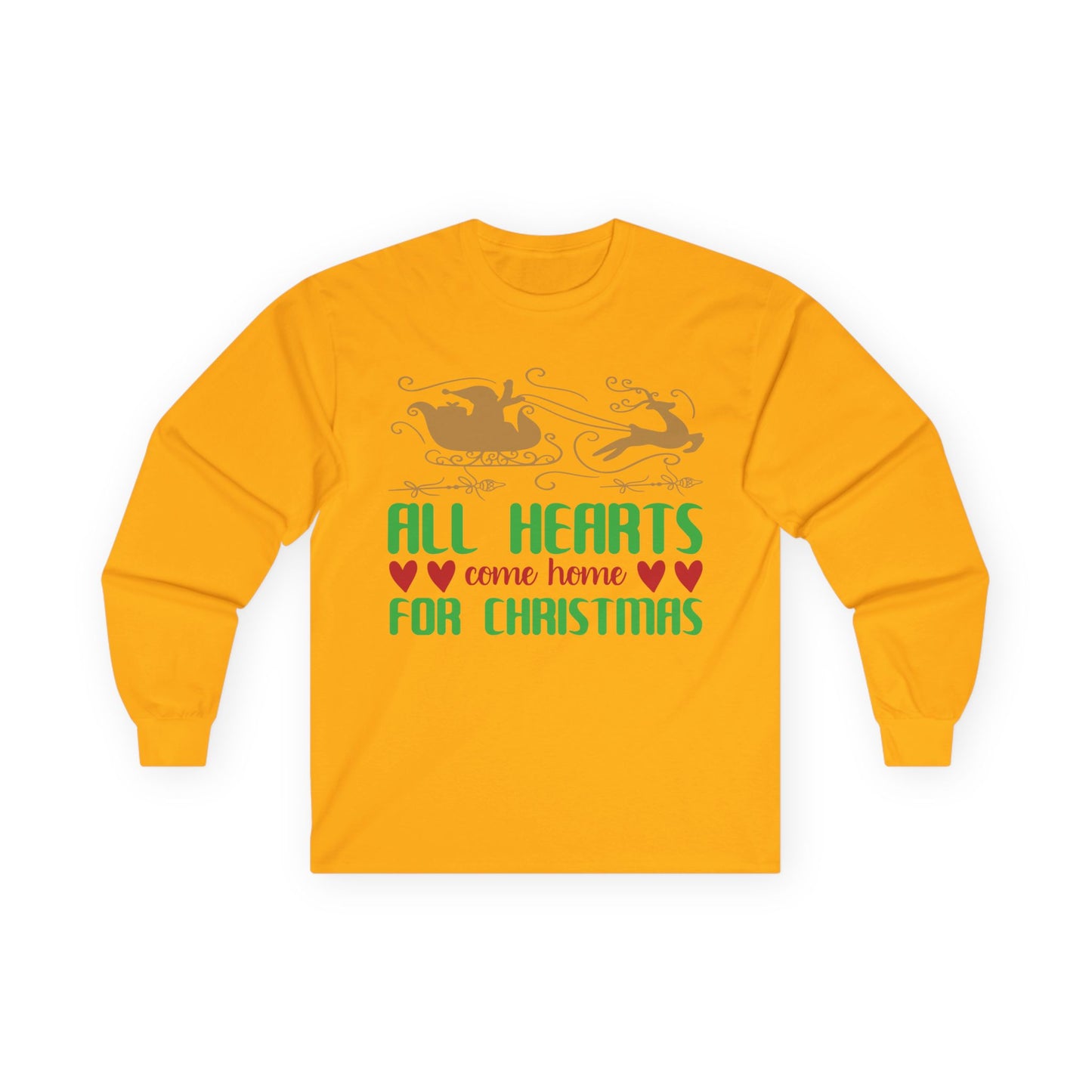 All Hearts Come Home Unisex Long Sleeve Tee, Cozy Holiday Shirt, Christmas Gift, Family Gathering Apparel, Winter Fashion