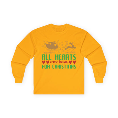 All Hearts Come Home Unisex Long Sleeve Tee, Cozy Holiday Shirt, Christmas Gift, Family Gathering Apparel, Winter Fashion