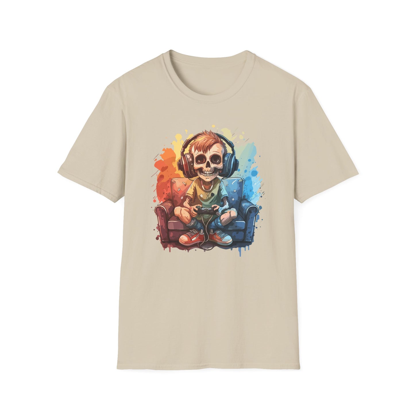 Skull Gamer T-Shirt, Unisex Softstyle Tee, Video Game Shirt, Gift for Gamers, Cool Graphic Tee, Halloween Style Shirt