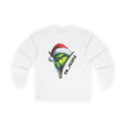 Grinch Peeking Long Sleeve Tee — "Evil People" Holiday Graphic