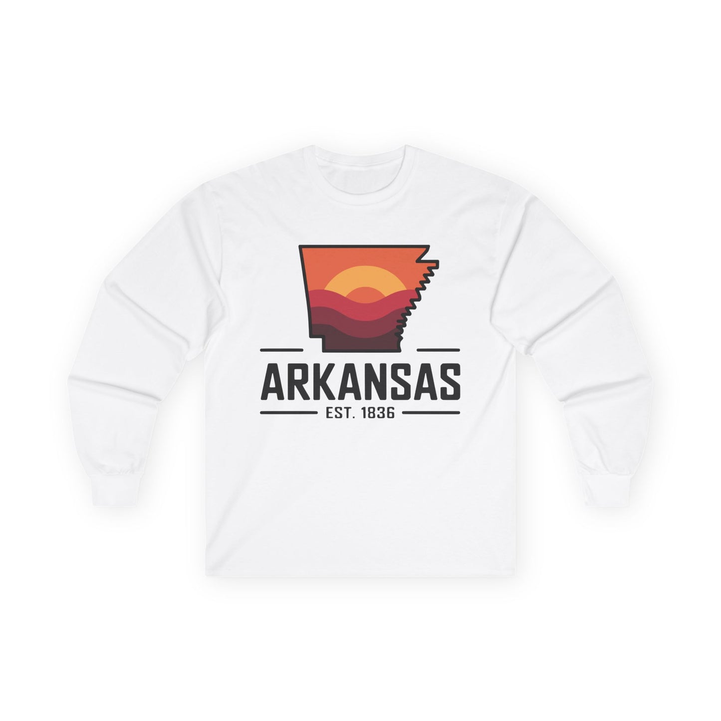 Arkansas Sunset State Long Sleeve Tee — EST. 1836 Retro Graphic