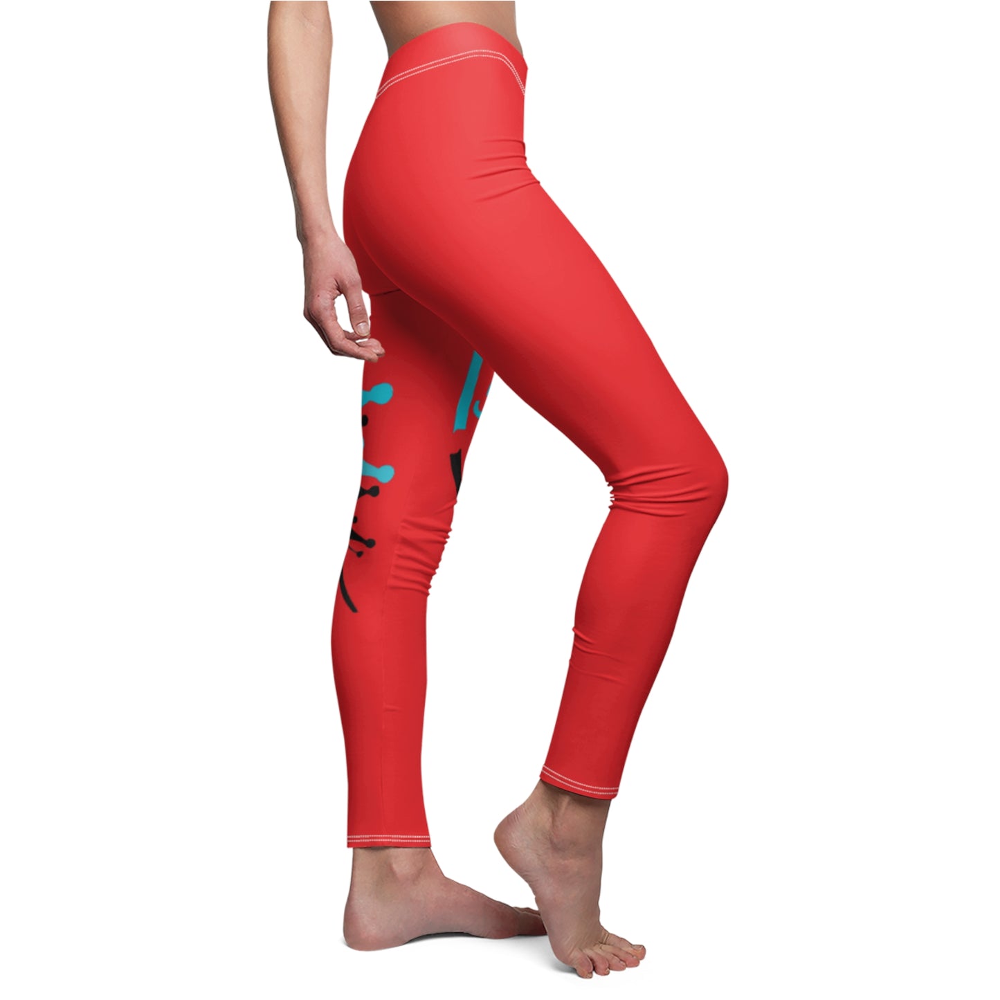 Royalty Queen Casual Leggings for Women - Bold Red and Aqua Design