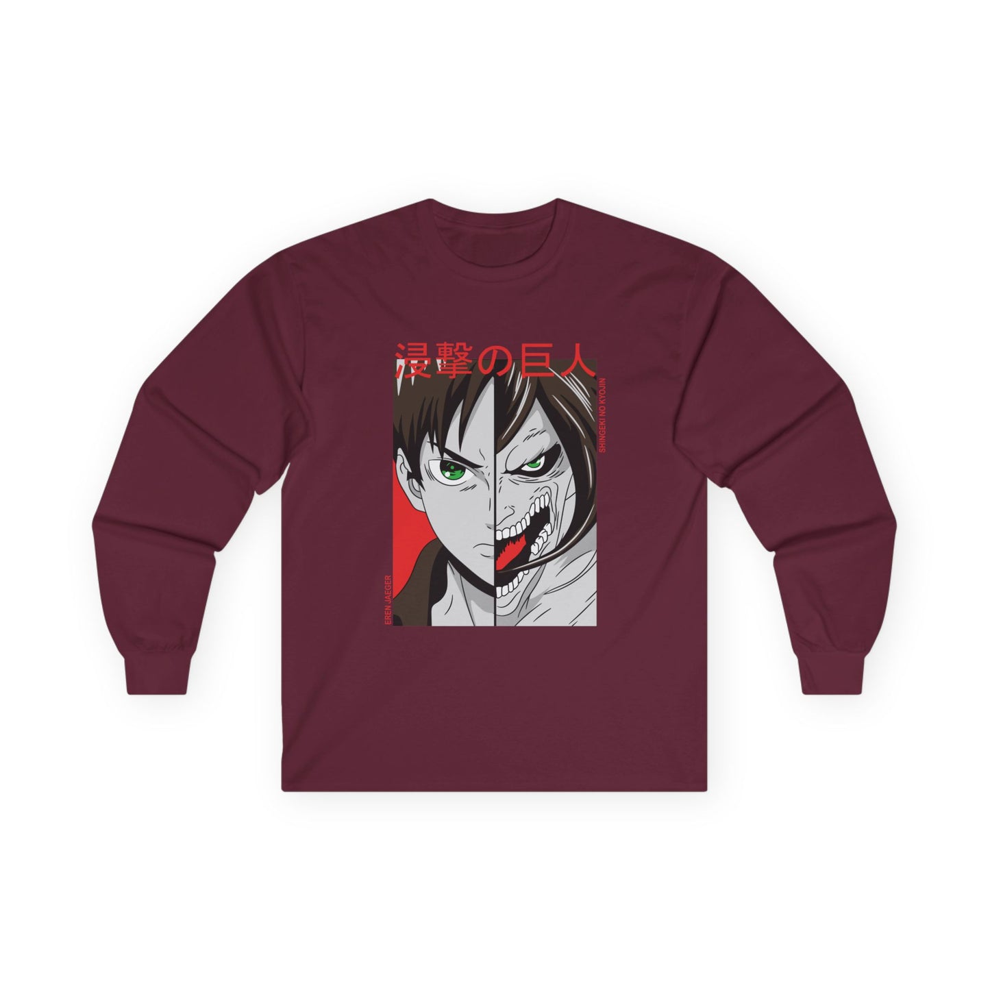 Anime Split-Face Long Sleeve Tee — Eren Jaeger Inspired Design