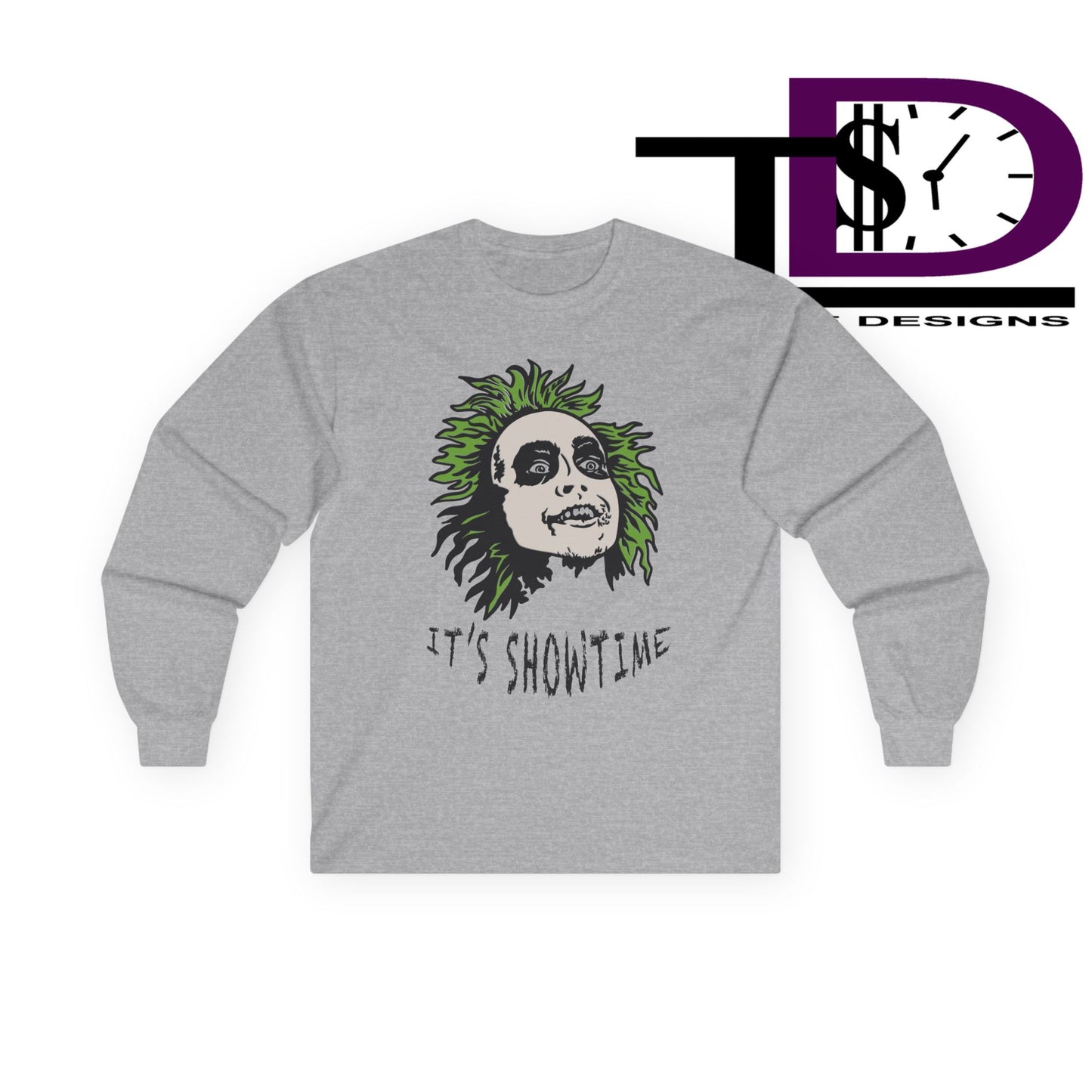 Unisex Long Sleeve Tee - It's Showtime Graphic, Halloween Shirt, Casual Wear, Gift for Movie Lovers, Spooky Season Apparel