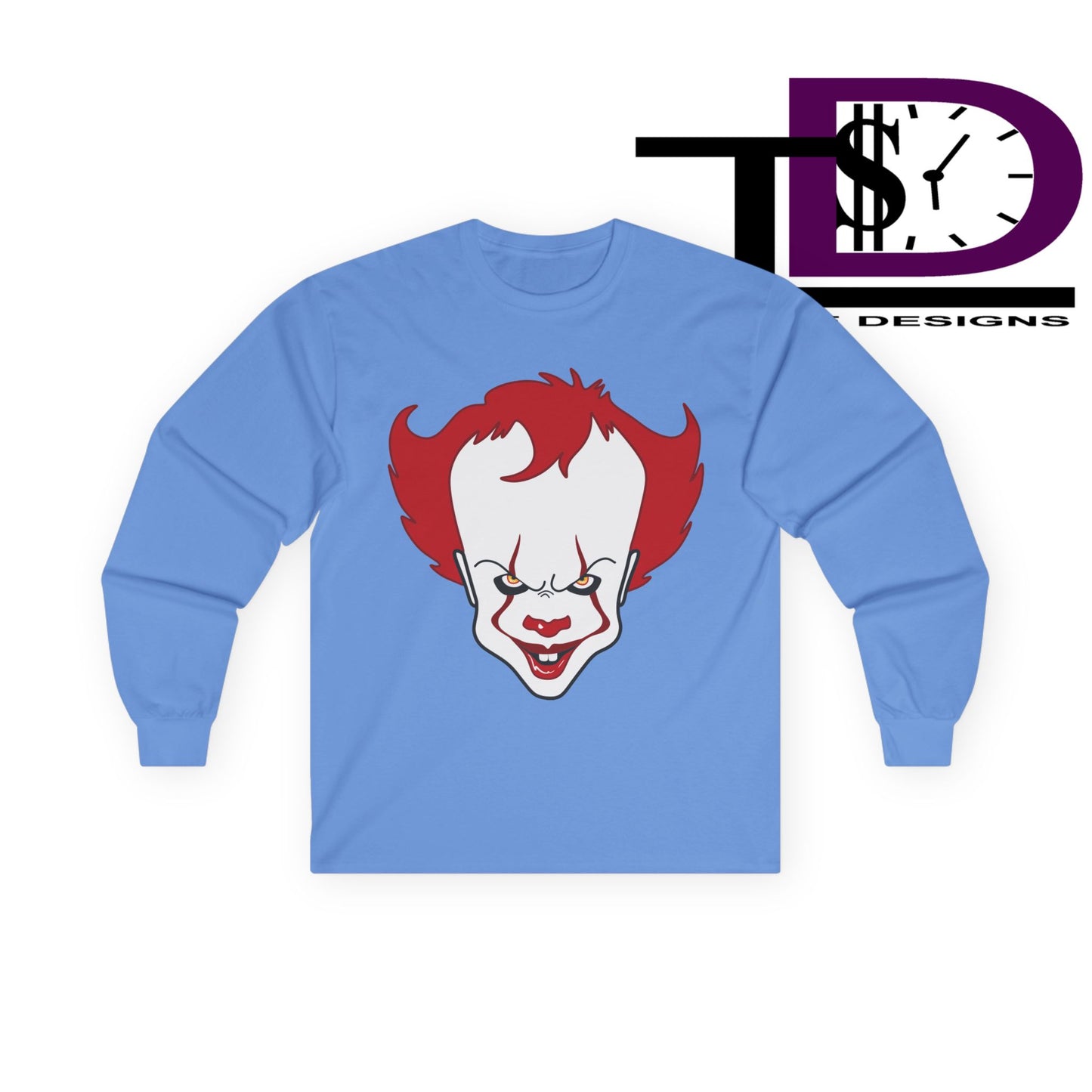 Pennywise Inspired Long Sleeve Tee, Horror Shirt, Movie Merch, Unisex Halloween Apparel, Scary Graphic Tee, Costume Top