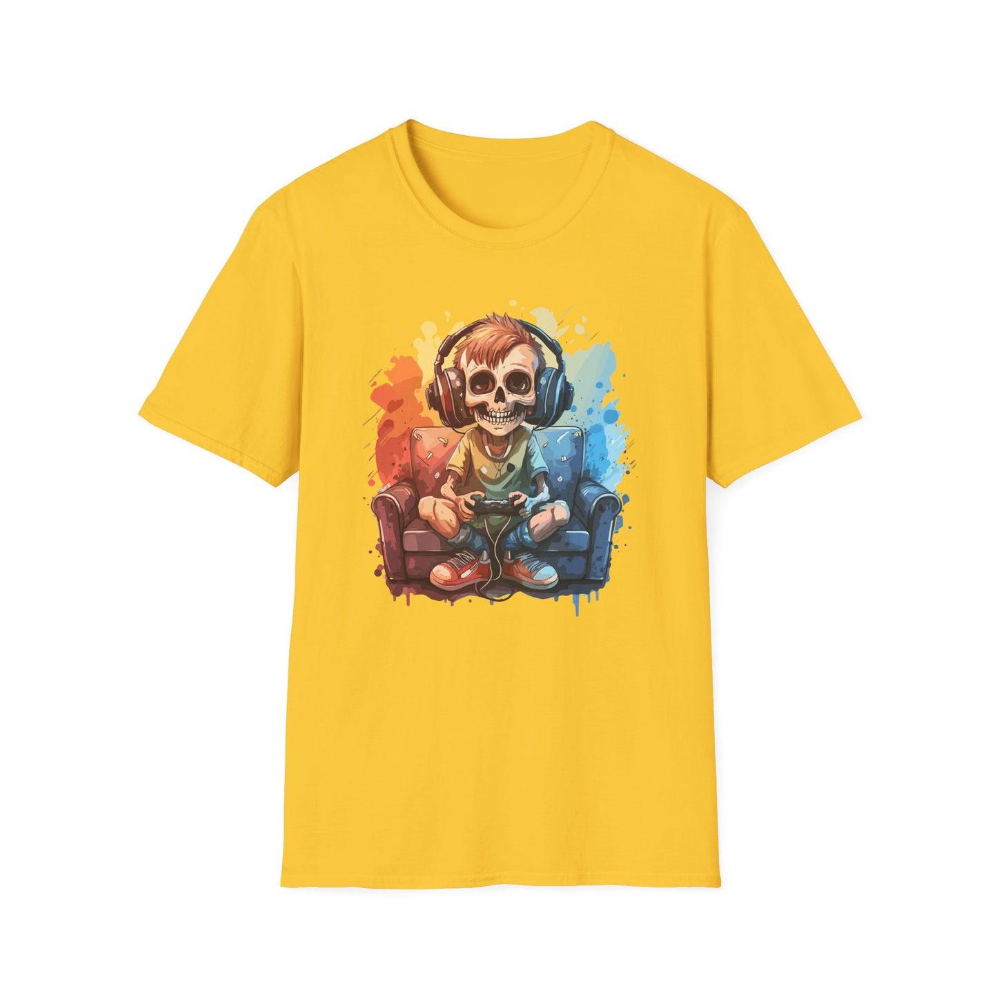 Skull Gamer T-Shirt, Unisex Softstyle Tee, Video Game Shirt, Gift for Gamers, Cool Graphic Tee, Halloween Style Shirt