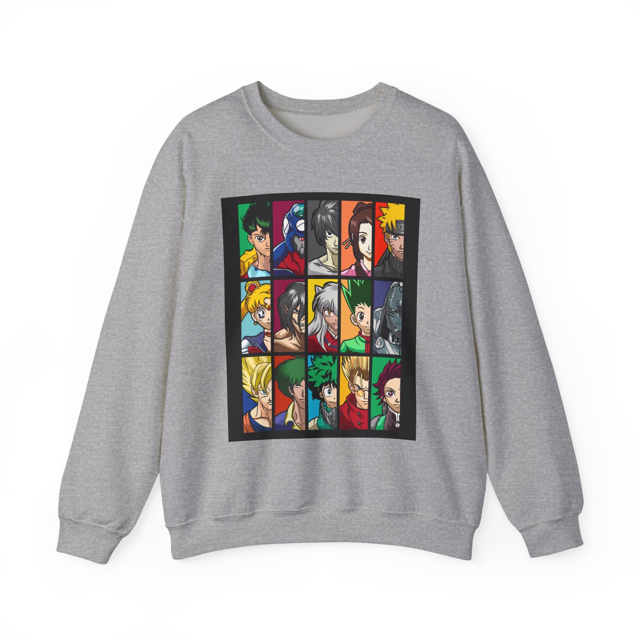 Anime Character Grid Sweatshirt — Collage Crewneck for Fans