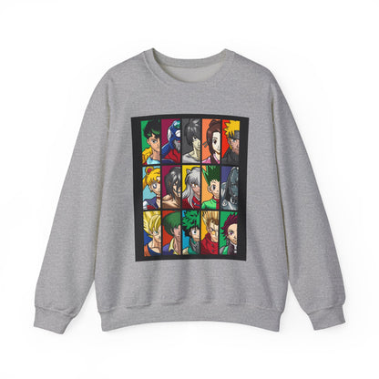 Anime Character Grid Sweatshirt — Collage Crewneck for Fans